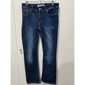 Women's BKE Dakota midrise bootcut Jeans Size 31L dark wash whiskered Blue Denim
